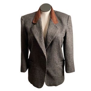 Vtg Maurice’s Womens Herringbone Tweed Jacket S Suede Collar Heritage Hunt Club